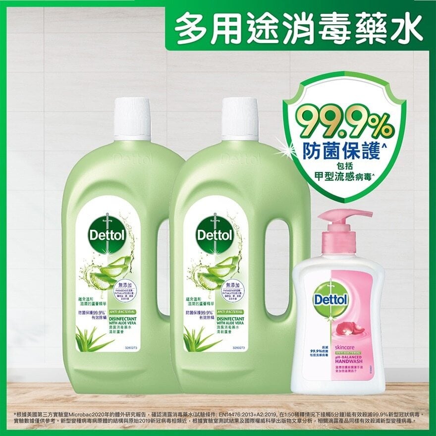 Dettol Antiseptic Liquid Aloe Vera 1L TP + Hand Wash 250g 滴露消毒藥水清新蘆薈孖裝加殺菌潔手液 Image