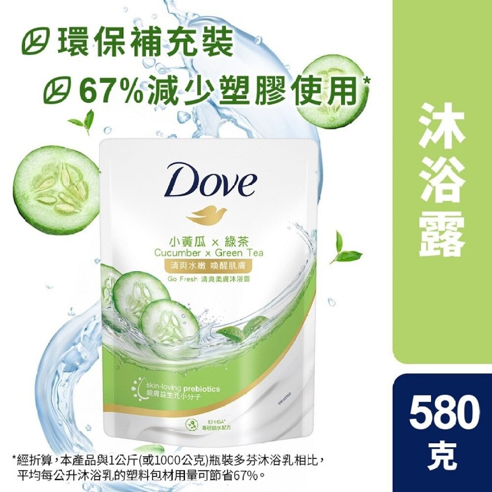 DOVE BODY WASH REFILL PACK 580G - AQUA 多芬沐浴乳補充包580克 - 清爽水嫩 Image