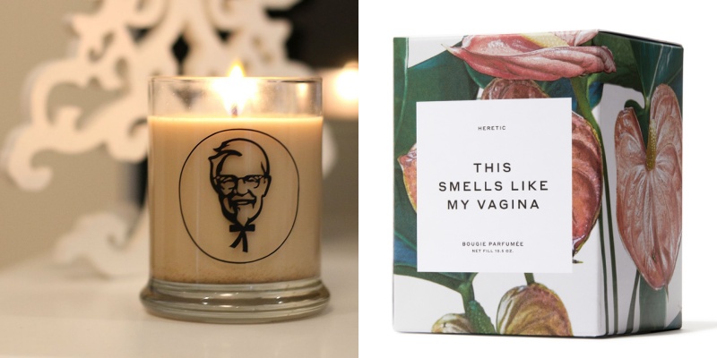 KFC也不只一次推出過炸雞味蠟燭，Gwyneth Pwaltrow的自家品牌Goop也推出過「This smells like my vagina.」的陰道味蠟燭，一推出引起極大迴響，更賣斷市！