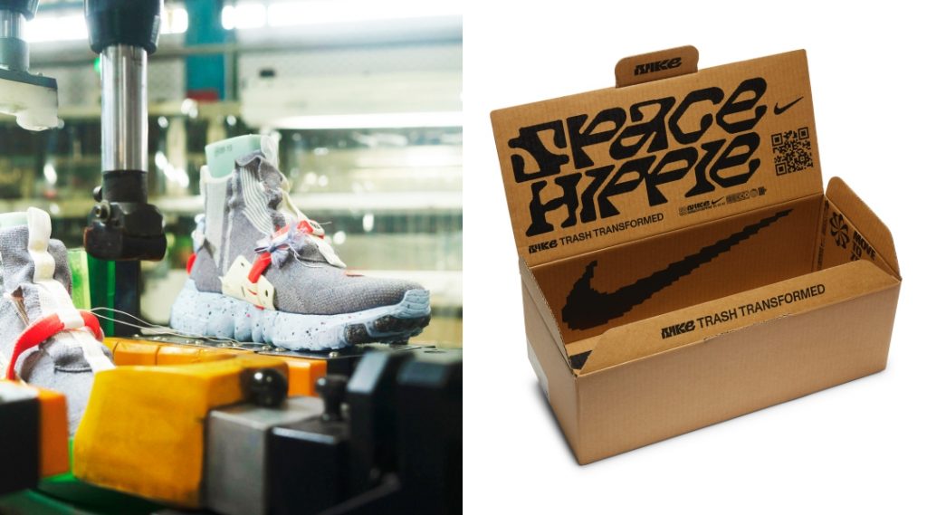 Space Hippie 是 Nike 探索可持續發展未來性的鞋類系列，以工廠生產邊角料和消費後的廢料等 「生產廢料」為原材料，將可持續發展的環保理念與顛覆性的前衛設計巧妙融合。
