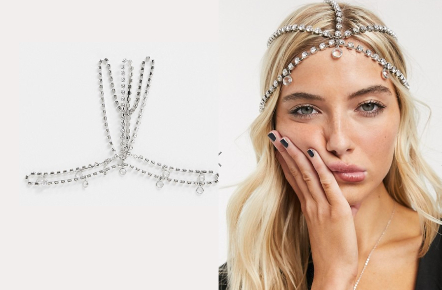 ASOS DESIGN head chain in crystal with jewel drops