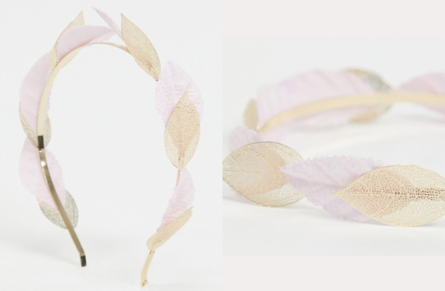 ASOS DESIGN headband with velvet and metal leaf
