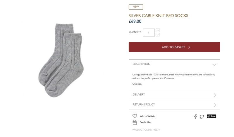 英國皇室網店推700元襪子惹熱議！網民：「似60蚊貨色」