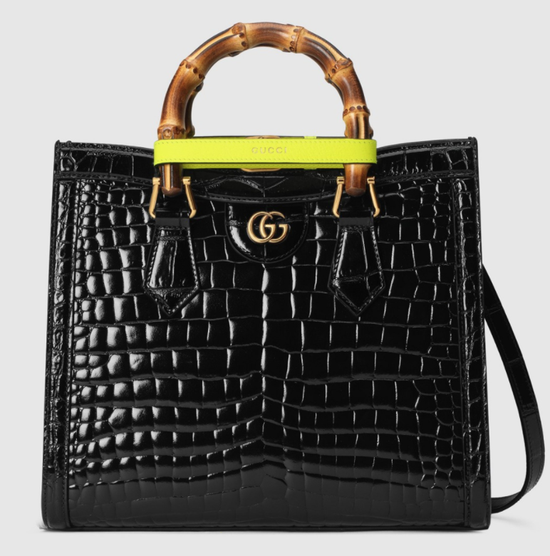 Gucci Diana 黑色鱷魚皮手提袋