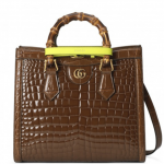 Gucci Diana 棕色鱷魚皮手提袋