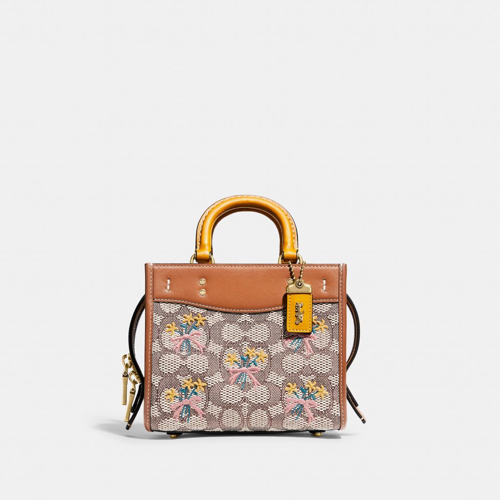 COACH ROGUE 17 經典 SIGNATURE 緹花面料花束主題刺繡手袋
