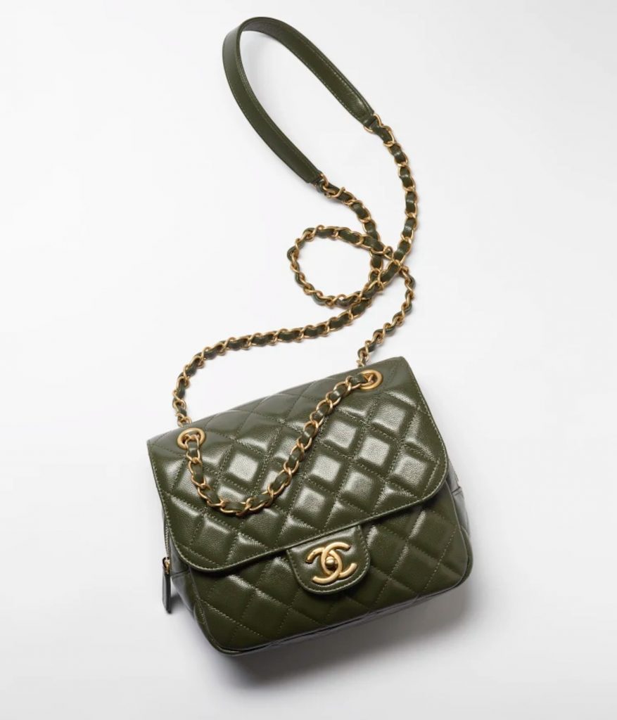 CHANEL古巴綠色名牌手袋 ：細號垂蓋手袋 HK$ 34,800