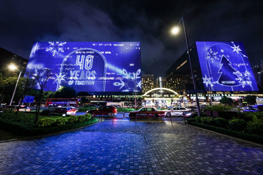 尖沙咀中心及帝國中心4000平方米的巨型LED幕牆