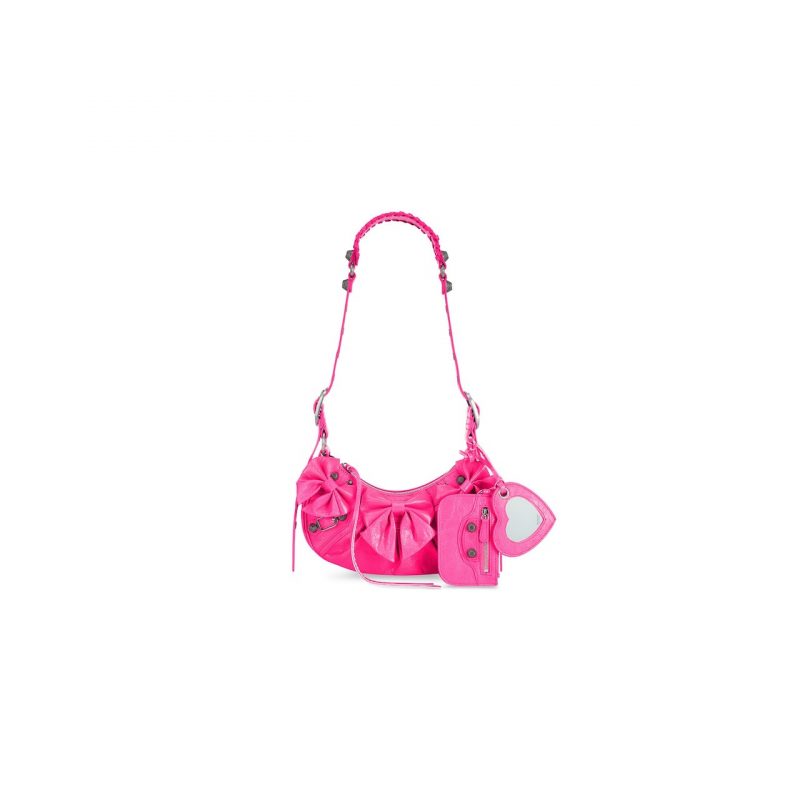 Balenciaga Le Cagole 螢光粉蝴蝶結加小號肩背包