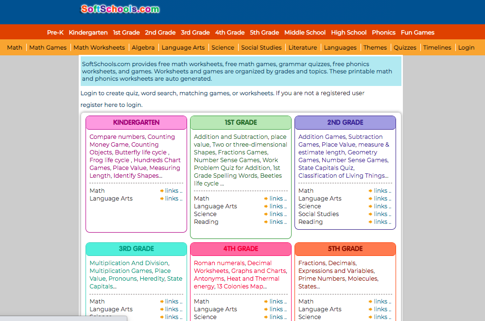 https://www.softschools.com/grades/kindergarten/