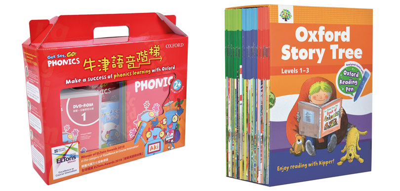 左起：《Get Set, Go! Phonics「牛津語音階梯」學習套裝》 《Oxford Story Tree Value Pack 1 (Level 1-3) – 點讀版》