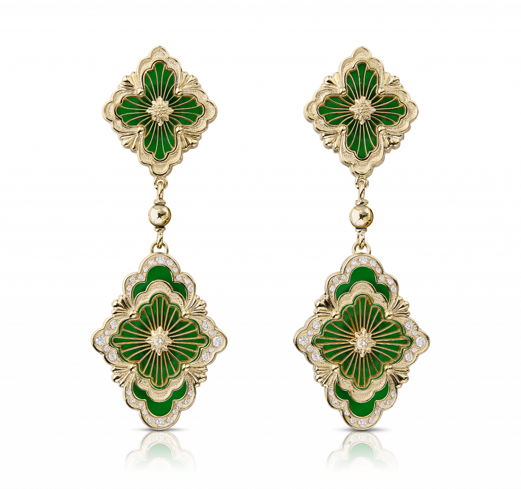 Opera Tulle Earrings (Green Enamel & Yellow Gold)