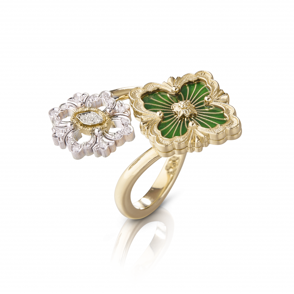 BUCCELLATI Opera Tulle 系列碧綠琺瑯黃金指環