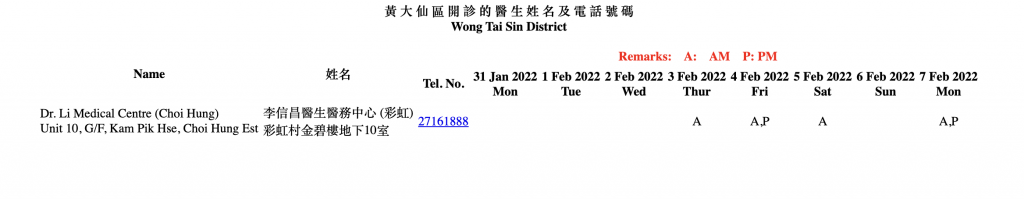 2022新年期間應診醫生名單一覽九龍區