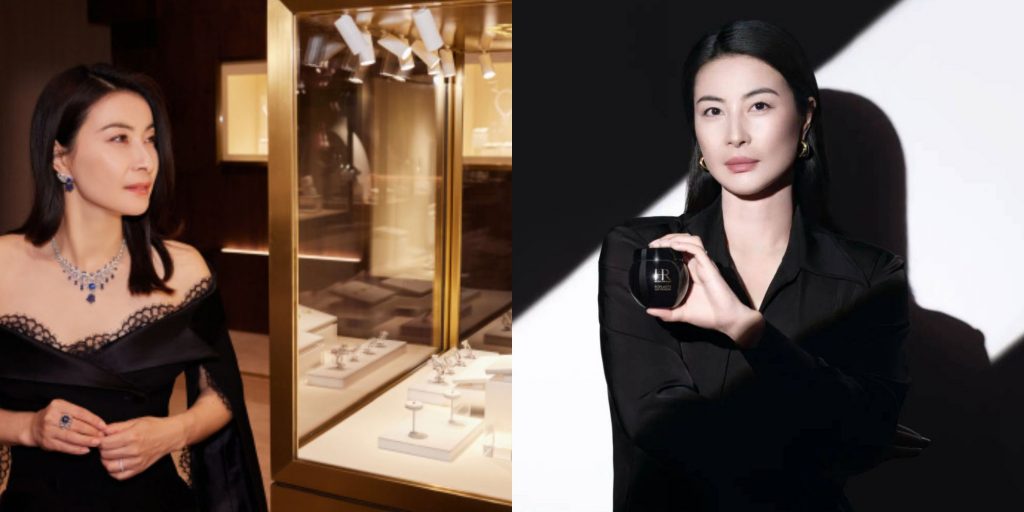 郭晶晶低調優雅形象得到不少奢華品牌賞識。今年3月獲委任Helena Rubinstein品牌至美大使；10月獲邀出席Cartier珠寶展。（圖片來源：郭晶晶微博、品牌宣傳照）