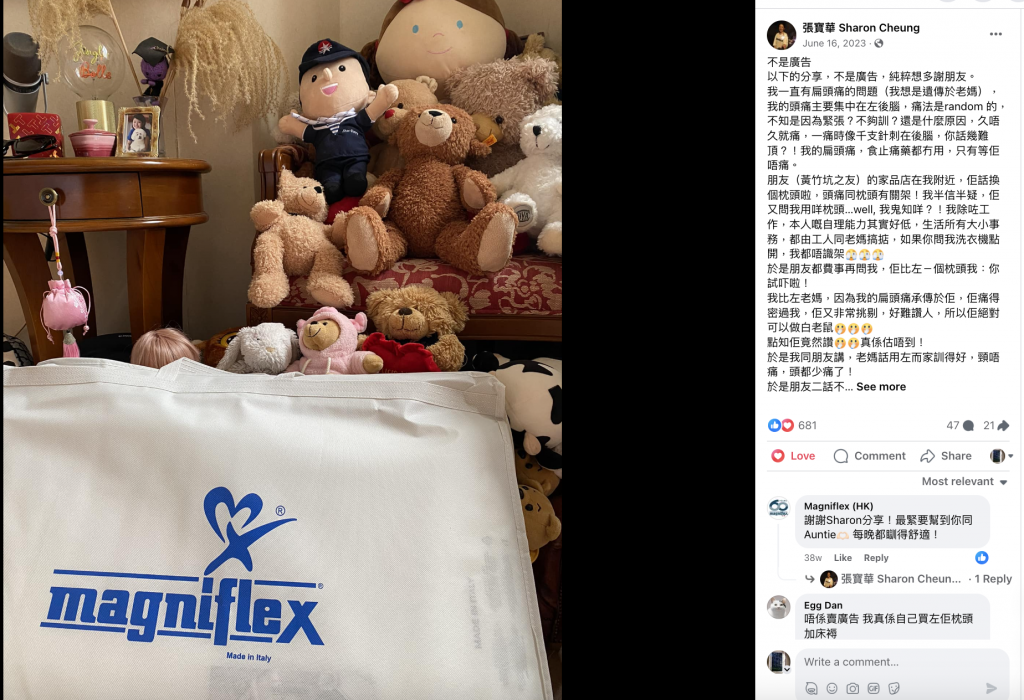 資深傳媒人及藝術家張寶華分享Magniflex產品用後感