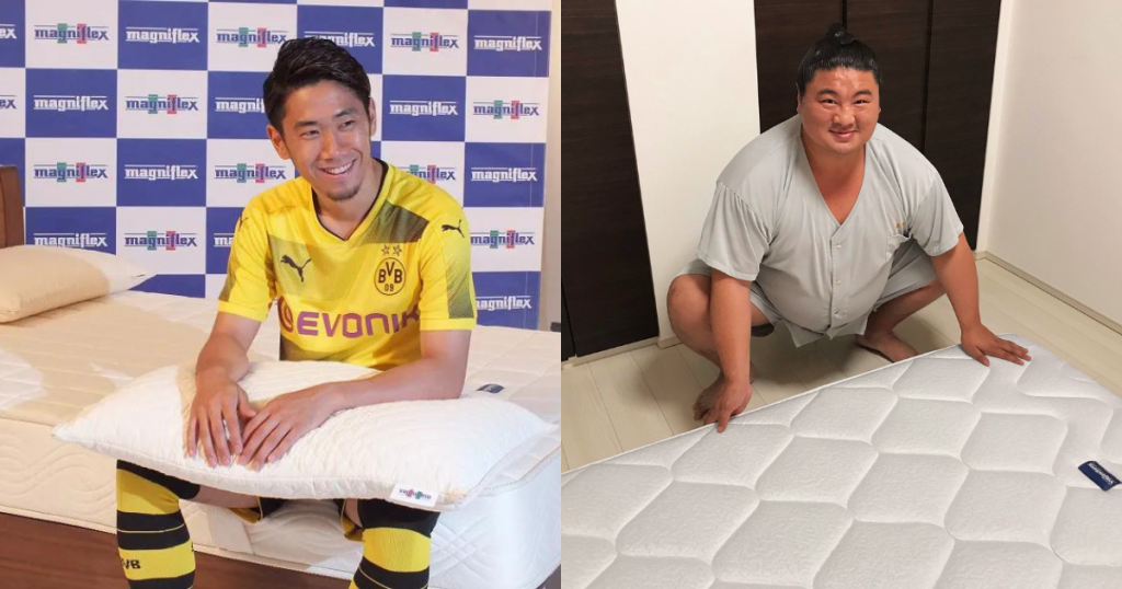 日本國家隊中場香川真司及相樸手嘉風雅繼都是magniflex用家。