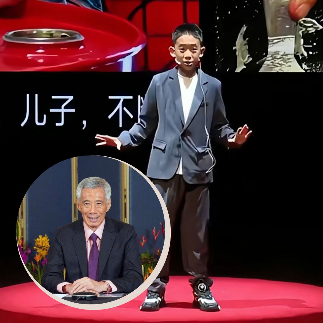 Jasper被指演講時意態神似前新加坡總理李顯龍，極有大將之風。（圖片：小紅書截圖/李顯龍IG）