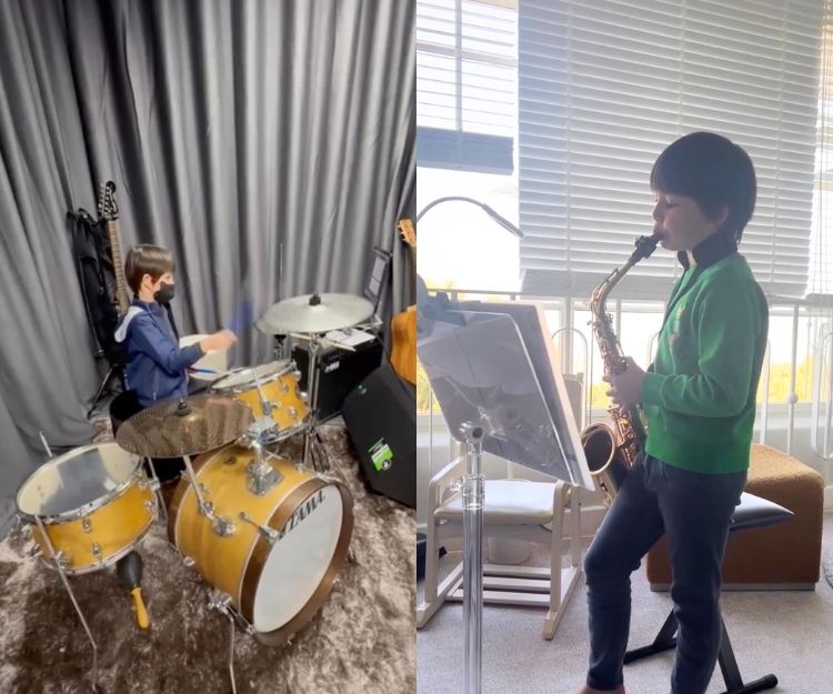 周汶錡注重孩子音樂修養,曾分享短片大仔學吹色士風、細佬學打鼓。(圖片:IG@kathychow520)