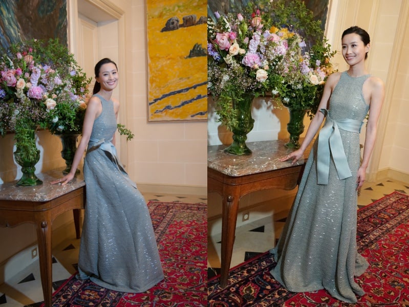 婚禮儀式後法拉穿上Giorgio Armani Privé的晚禮服款待親友