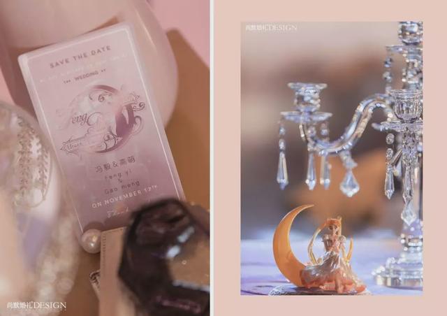 擺放了美少女戰士的擺件、水晶燭台等